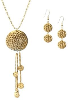 Long Hammered Metal Disc Necklace